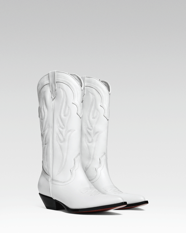 SANTA FE Men's Cowboy Boots in White Calfskin | On Tone Embroidery